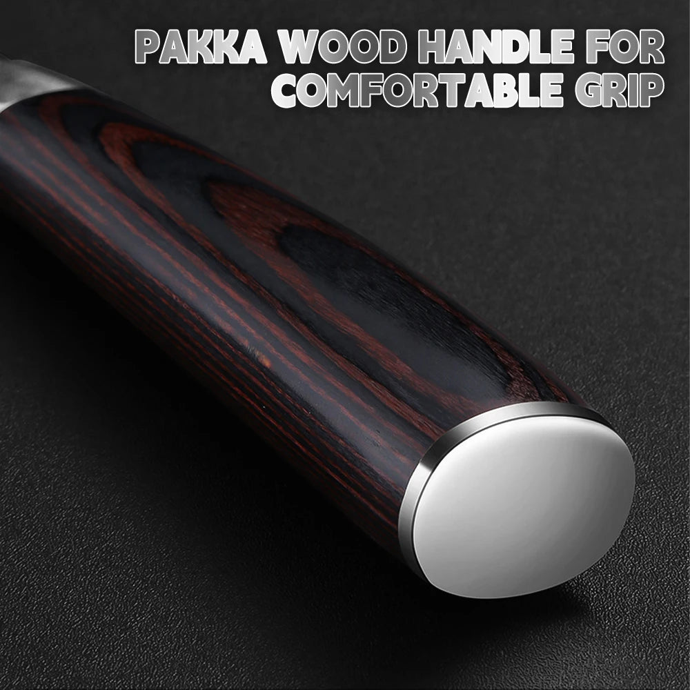 Kitchen Bread Knife Serrated Design Laser Damascus Wood Handle